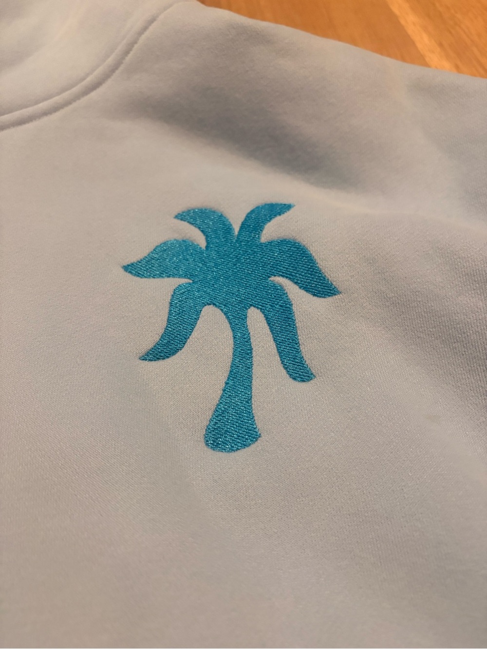 Pink Palm Puff Light Blue Palm Tree Hoodie - Picture 3 of 5